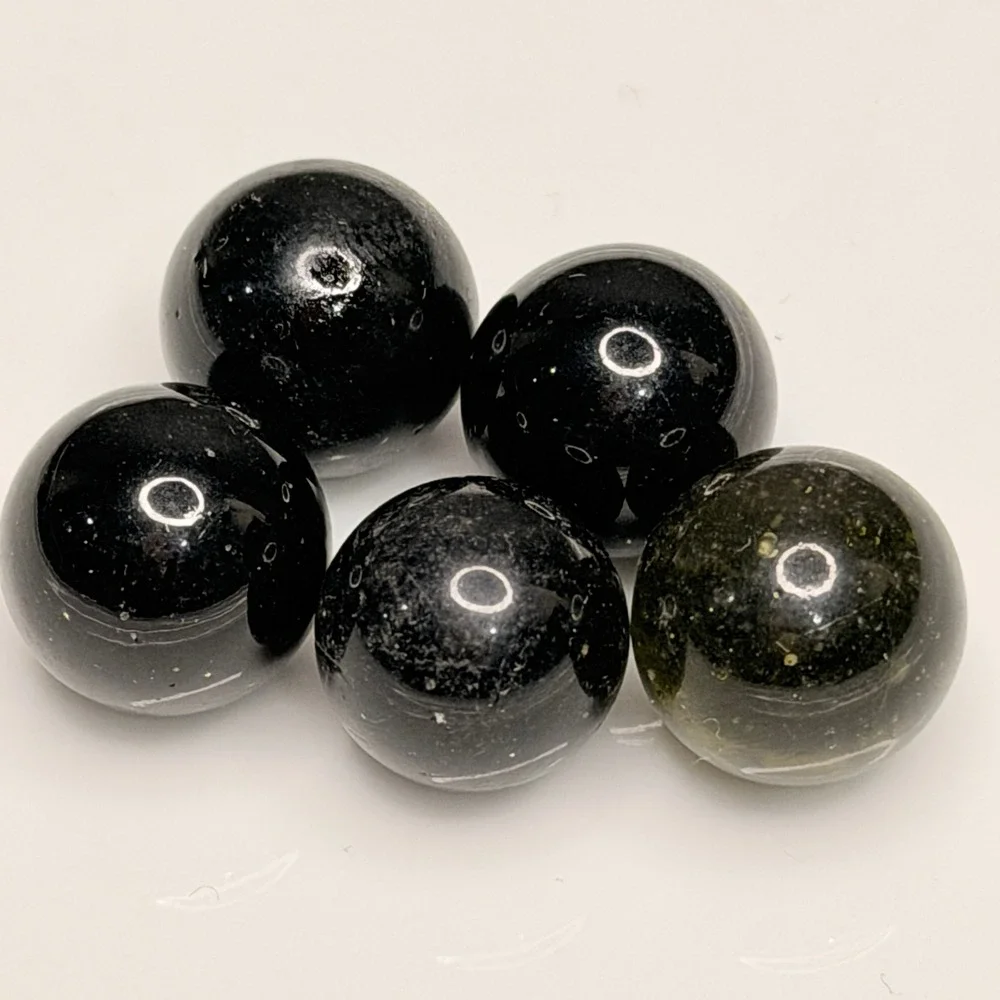 Vintage Black Glass Marbles Lot – Dark Opaque & Smoky Green – Garage Find
